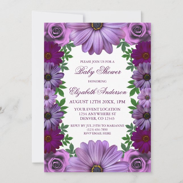 Regal Purple Floral Baby Shower Invitation (Front)