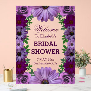 Regal Purple Floral Bridal Shower Acrylic Sign