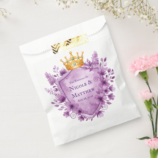 Regal Purple Floral Crest Wedding Favor Bag (Sealed)
