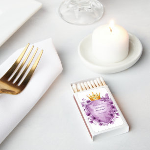 Regal Purple Floral Crest Wedding Matchboxes