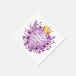 Regal Purple Floral Crest Wedding Napkins