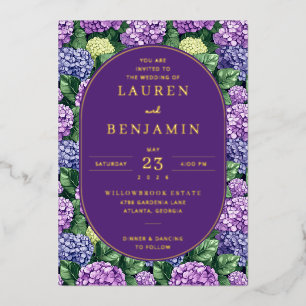 Regal Purple Floral Hydrangea Foil Invitation