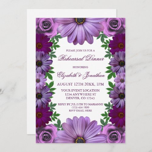 Regal Purple Floral Rehearsal Dinner Invitation