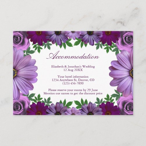 Regal Purple Floral Wedding Accommodation Enclosure Card