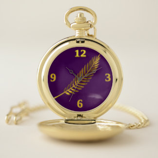 Regal Purple Golden Frond Pocket Watch