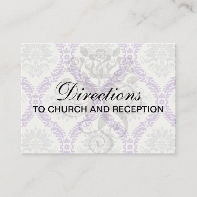 regal purple gray and cream damask design enclosure card (Front)