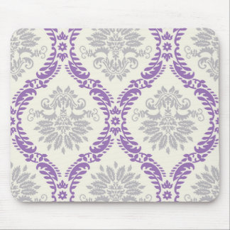 regal purple gray and cream damask design mouse pad