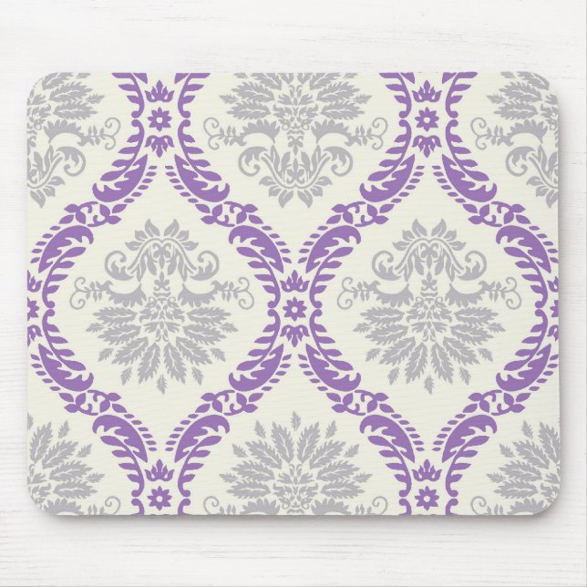 regal purple gray and cream damask design mouse pad (Front)