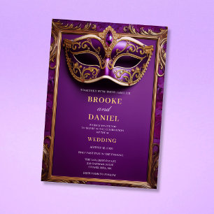 Regal Purple Jeweled Mask Masquerade Wedding Invitation