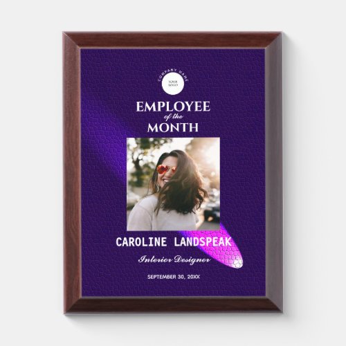 Regal Purple Leather Company Logo Photo Custom Award Plaque