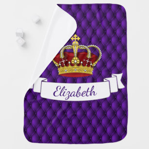 Regal Purple Royal Princess Crown Pin-tucked Look Stroller Blanket
