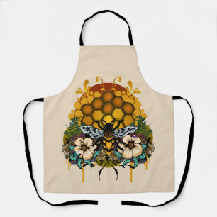 Regal Queen Bee Floral Honeycomb Botanical Garden  Apron