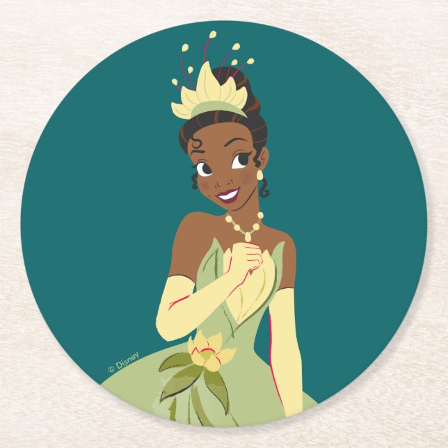 Regal Radiance Princess Tiana Round Paper Coaster (Front)