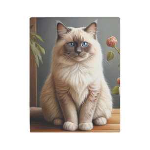Regal Ragdoll Cat Portrait Fluffy Blue Eyed Metal Print