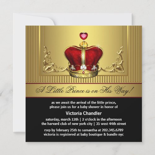 Regal Red and Gold Prince Baby Shower Invitation
