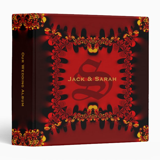 Regal Red Black Gold Lace Wedding Album 3 Ring Binder (Front/Spine)