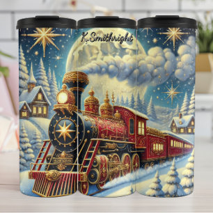 Regal Red Christmas Train Moonlit Journey Thermal Tumbler