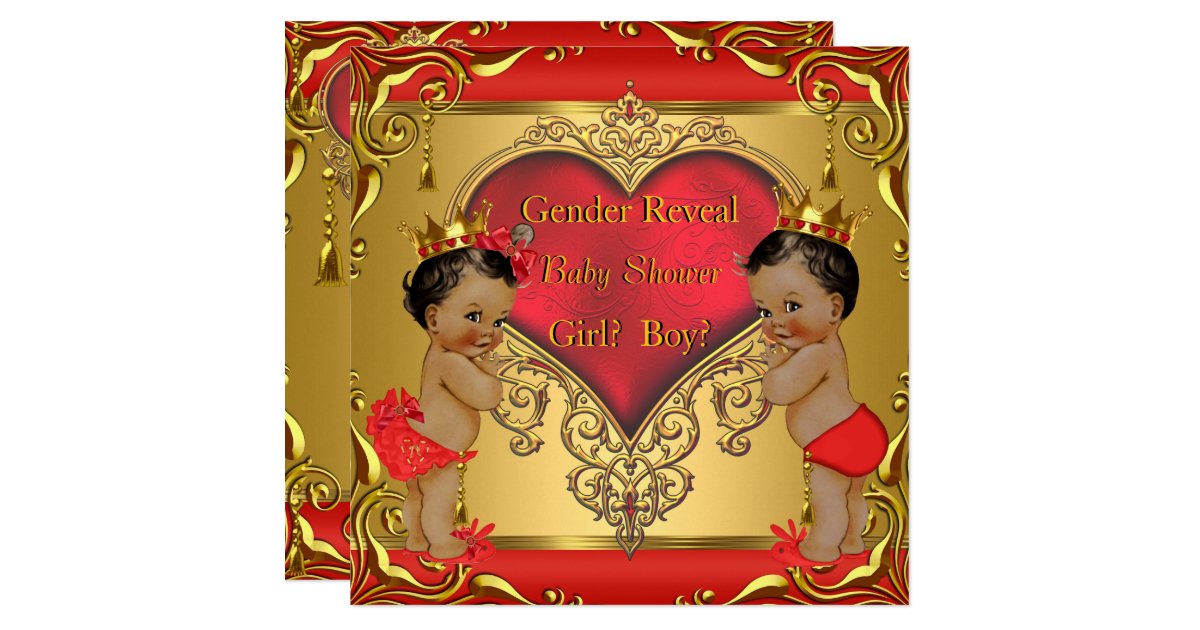 Regal Red Gold Gender Reveal Baby Shower Ethnic Invitation