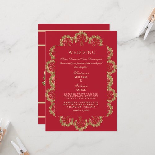 Regal Red  Gold Indian Style Wedding Invitation