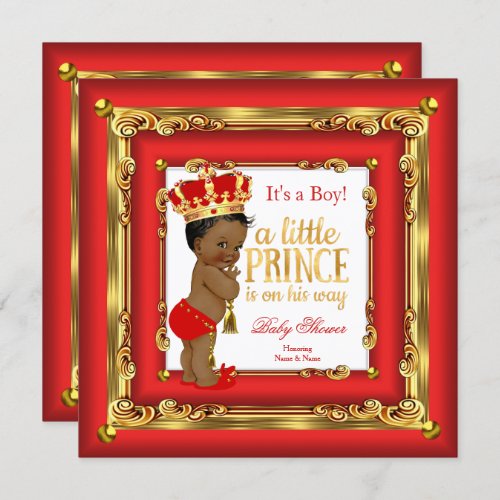 Regal Red Gold Prince Baby Shower Ethnic Boy Invitation