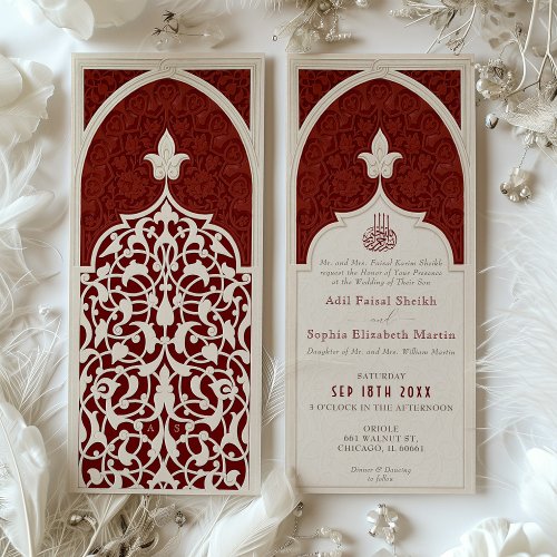 Regal Red Islamic Lace Wedding Invitation