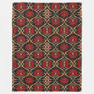 Regal Red Lotus & Golden Filigree Pattern Fleece Blanket