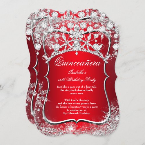Regal Red Quinceanera 15th Winter Wonderland Invitation