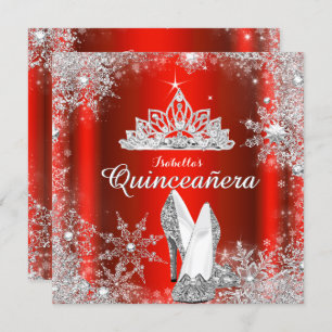 Regal Red Quinceanera Silver Tiara 15th Birthday Invitation