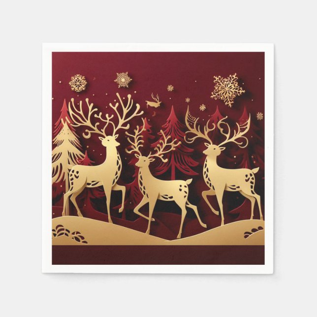 Regal Reindeer Ensemble – Paper-Cut Forest Napkins (Front)