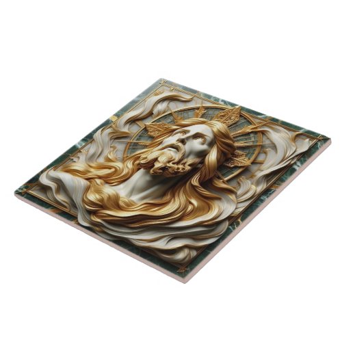 Regal Reverence Jesus In Gold Ceramic Tile