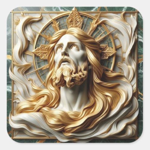 Regal Reverence Jesus In Gold Square Sticker