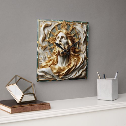 Regal Reverence Jesus In Gold Square Wall Clock
