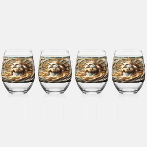 Regal Reverence Jesus In Gold Stemless Wine Glass