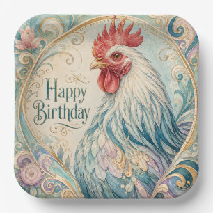 Regal Rooster Birthday Flourish Paper Plates