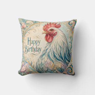 Regal Rooster Birthday Flourish Throw Pillow
