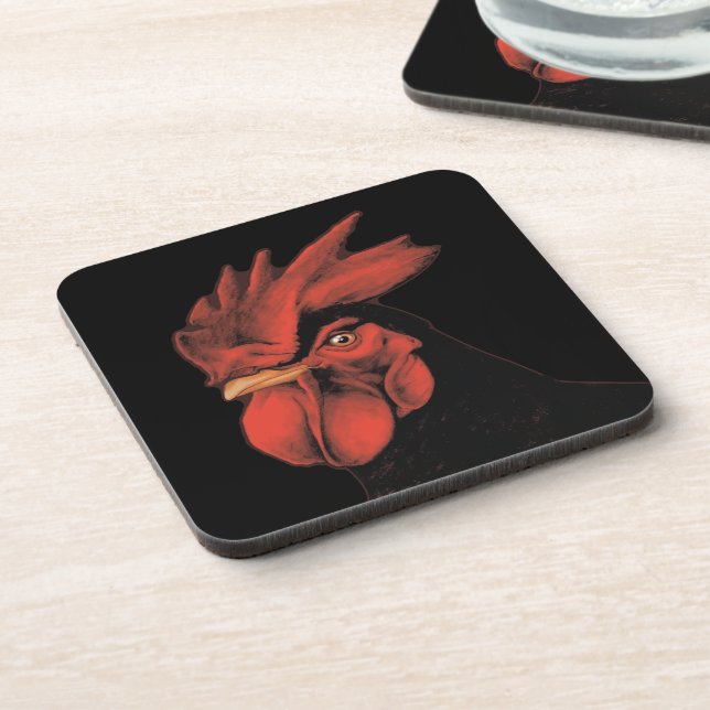 Regal Rooster Majestic Pride Portrait Beverage Coaster (Left Side)