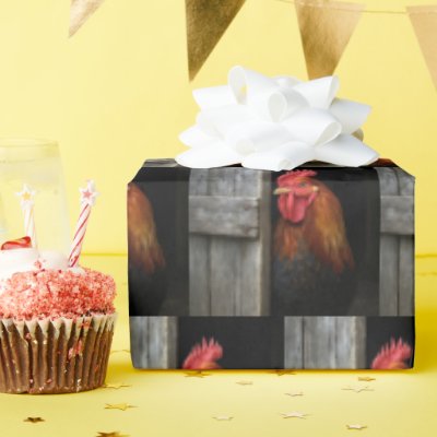 Regal Rooster Peeking Around Barn Door Wrapping Paper