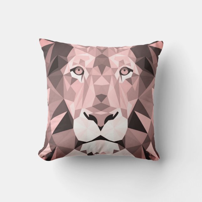 Regal Rose Geometric  Lion Head Throw Pillow (Front)