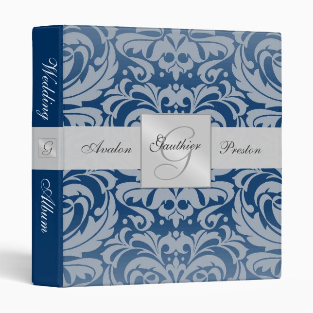 Regal Royal Blue Damask Wedding Album Binder (Front/Spine)