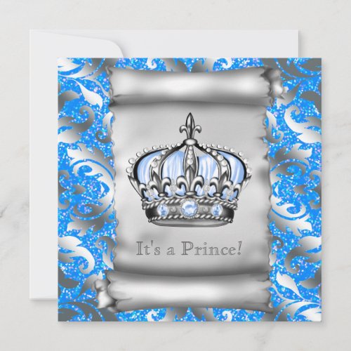 Regal Royal Blue Prince Baby Shower Invitation