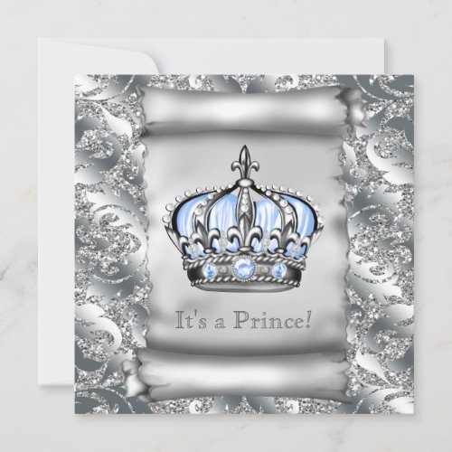 Regal Royal Blue Prince Baby Shower Invitation
