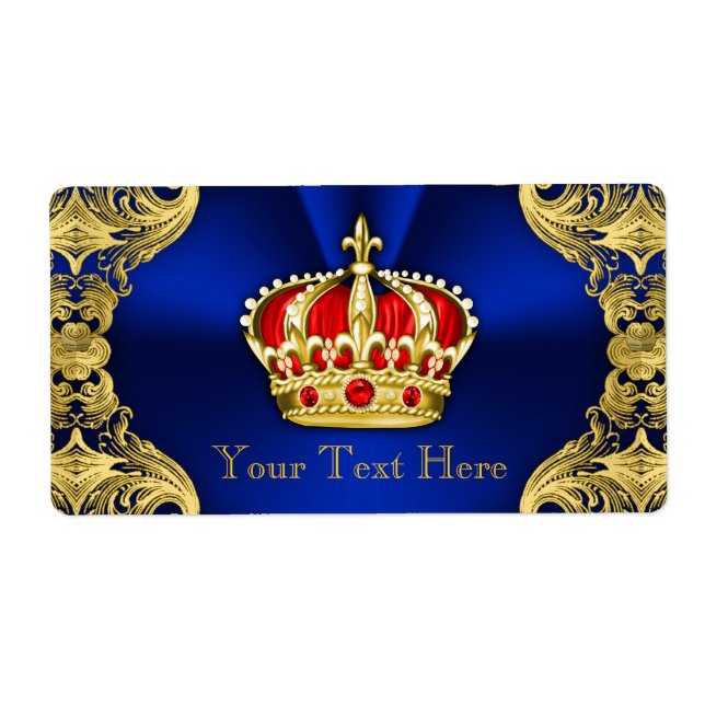 Regal Royal Blue Prince Baby Shower Water Bottle Label (Front)