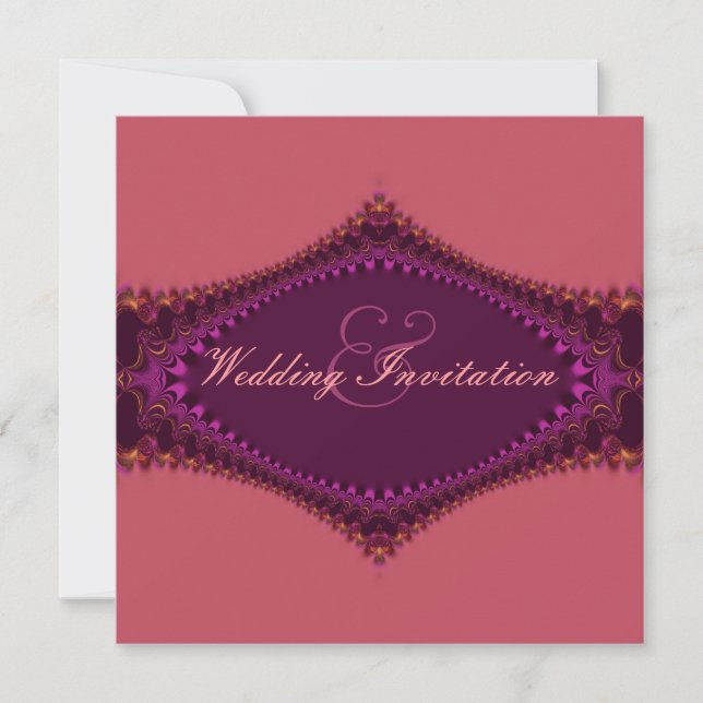 Regal Royal Fuchsia Lace Wedding Invitation (Front)