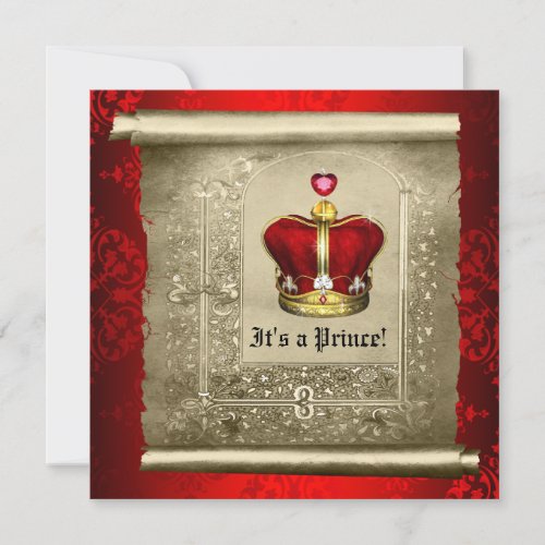 Regal Royal Red Prince Baby Shower Invitation