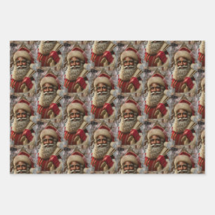 Regal Santa with Reindeer Wrapping Paper Sheets