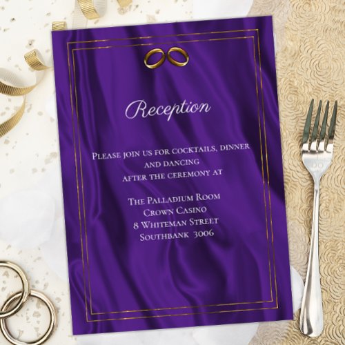 Regal Silk Golden Rings Purple Wedding Reception Enclosure Card