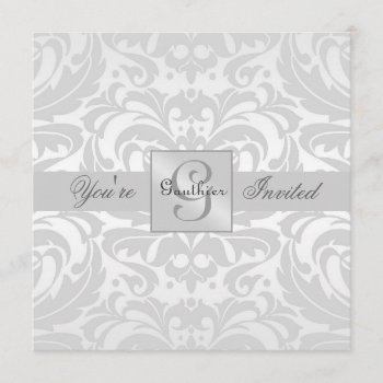 Regal Silver Damask Scroll All Occasion Invitation by TheInspiredEdge at Zazzle