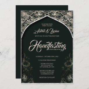 Regal Silver Flourish Hunter Green Handfasting Invitation