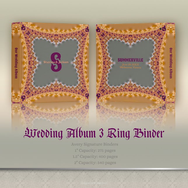 Regal Silver Gold Magenta Lace Wedding Album 3 Ring Binder (Creator Uploaded)