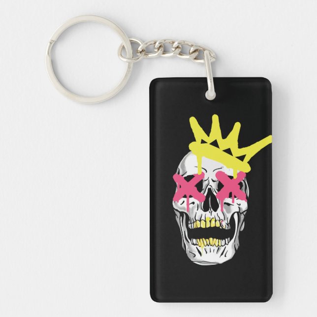 Regal Skull: Pink X-Eyed Crowned Art Keychain (Front)